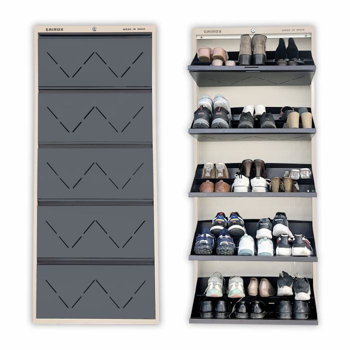 SAIROX Double shelves Five Door Wall mounted 30 - 32 Pair, (29*8.5*69)Inches Metal Shoe Rack