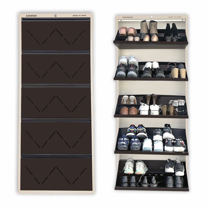 SAIROX Double shelves Five Door Wall mounted 30 - 32 Pair, (29*8.5*69)Inches Metal Shoe Rack