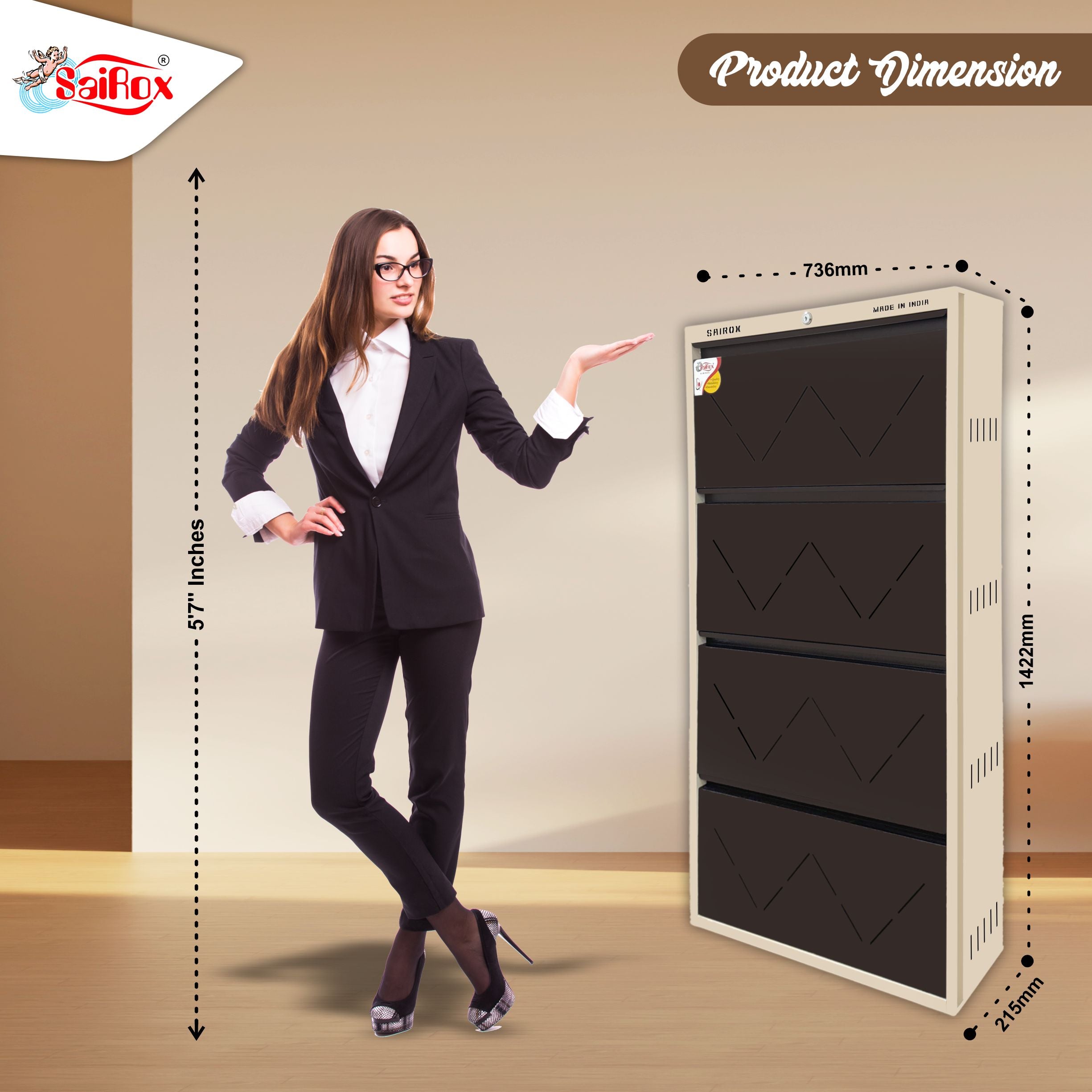 SAIROX Wall Shoe Rack – 4 Door, 8 Shelf, 28 Pair