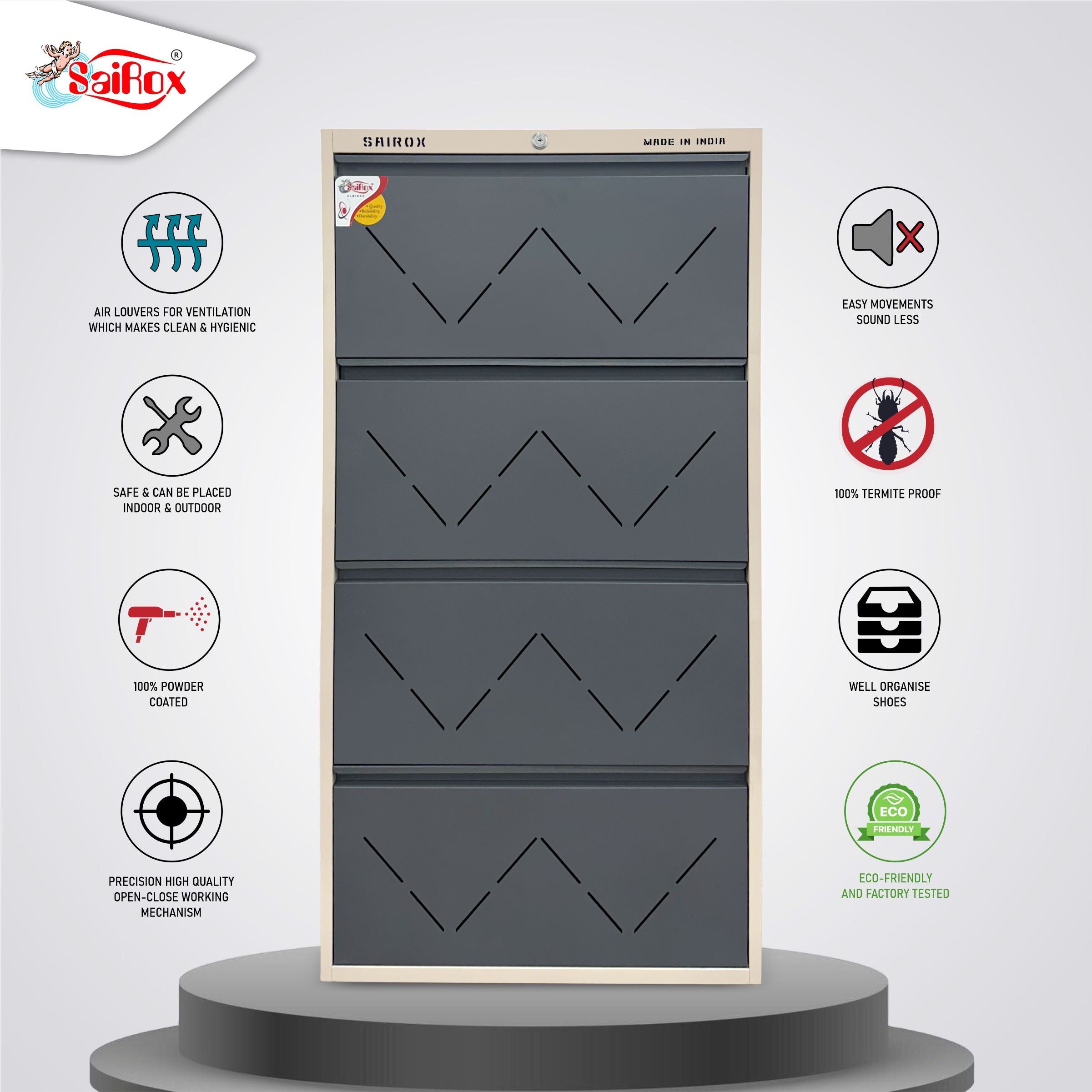 SAIROX 4-Door Wall Shoe Rack – 8 Tiers, Fits 28 Pairs