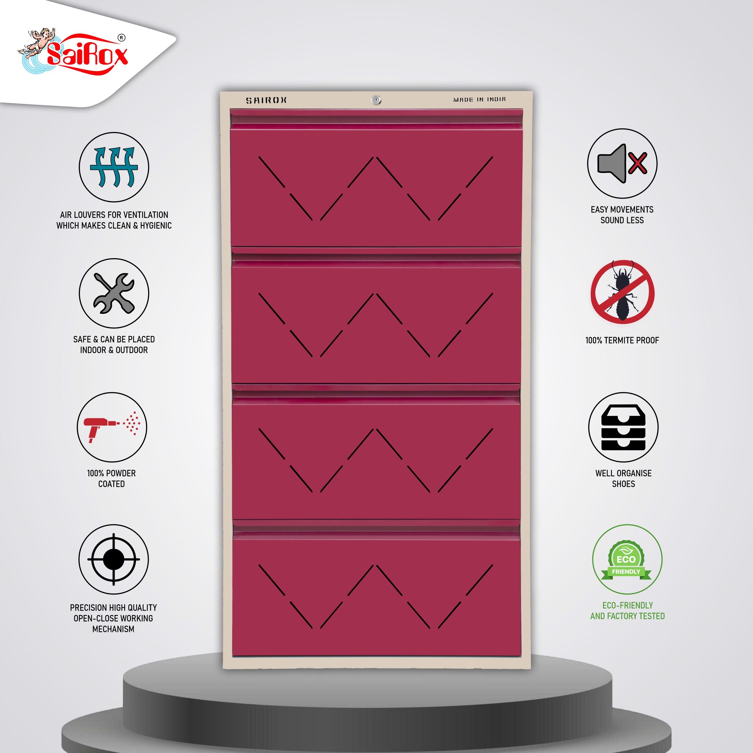 SAIROX Metal Wall Shoe Rack – 4 Doors, 8 Shelves, Fits 28 Pairs