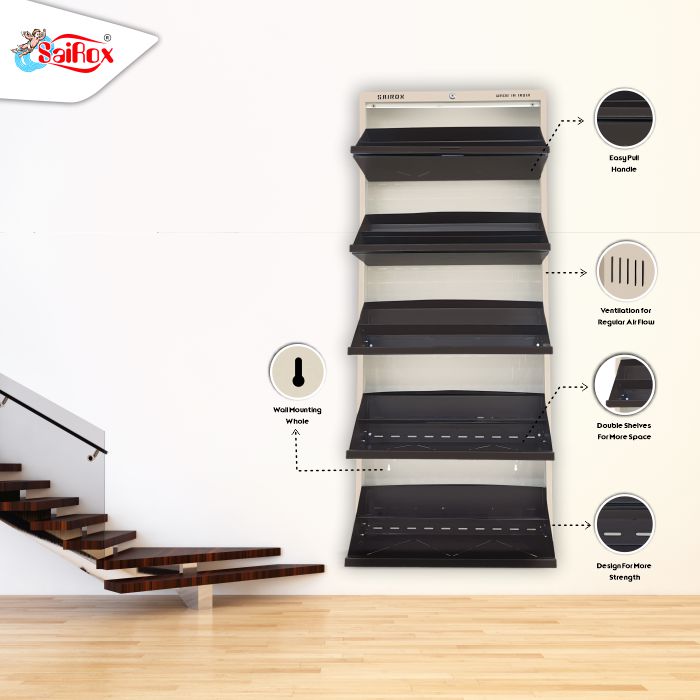 SAIROX Double shelves Five Door Wall mounted 30 - 32 Pair, (29*8.5*69)Inches Metal Shoe Rack