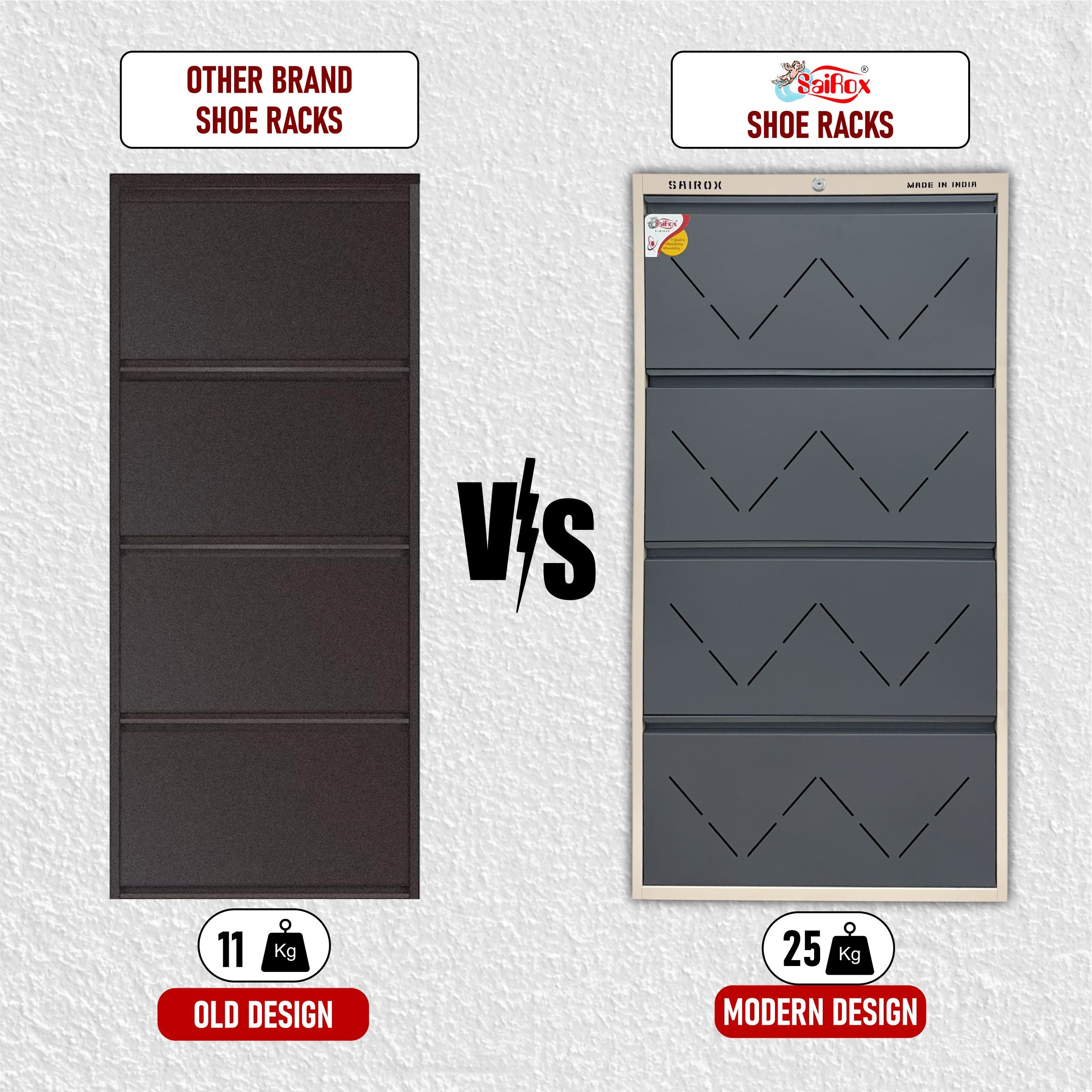 SAIROX 4-Door Wall Shoe Rack – 8 Tiers, Fits 28 Pairs