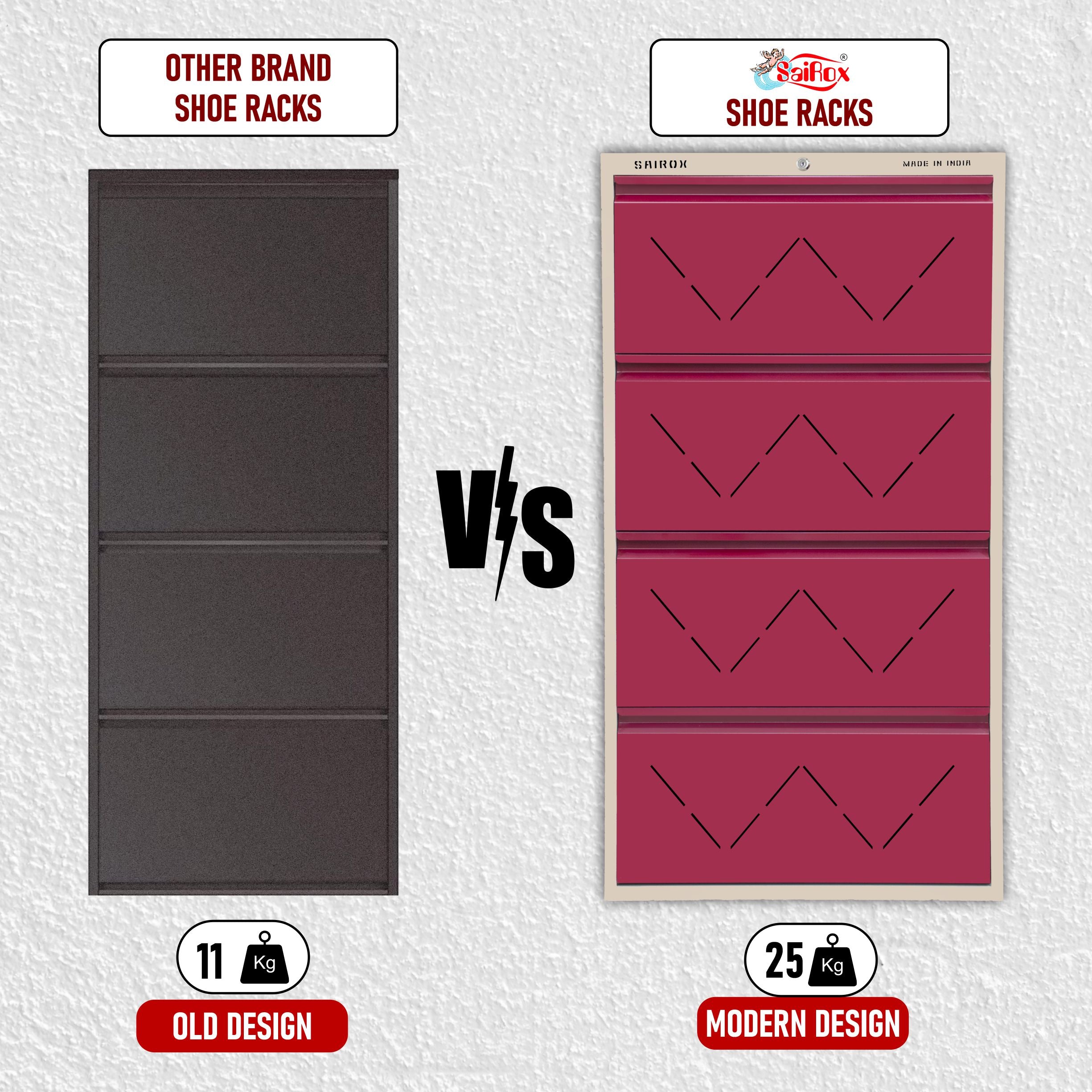 SAIROX Metal Wall Shoe Rack – 4 Doors, 8 Shelves, Fits 28 Pairs