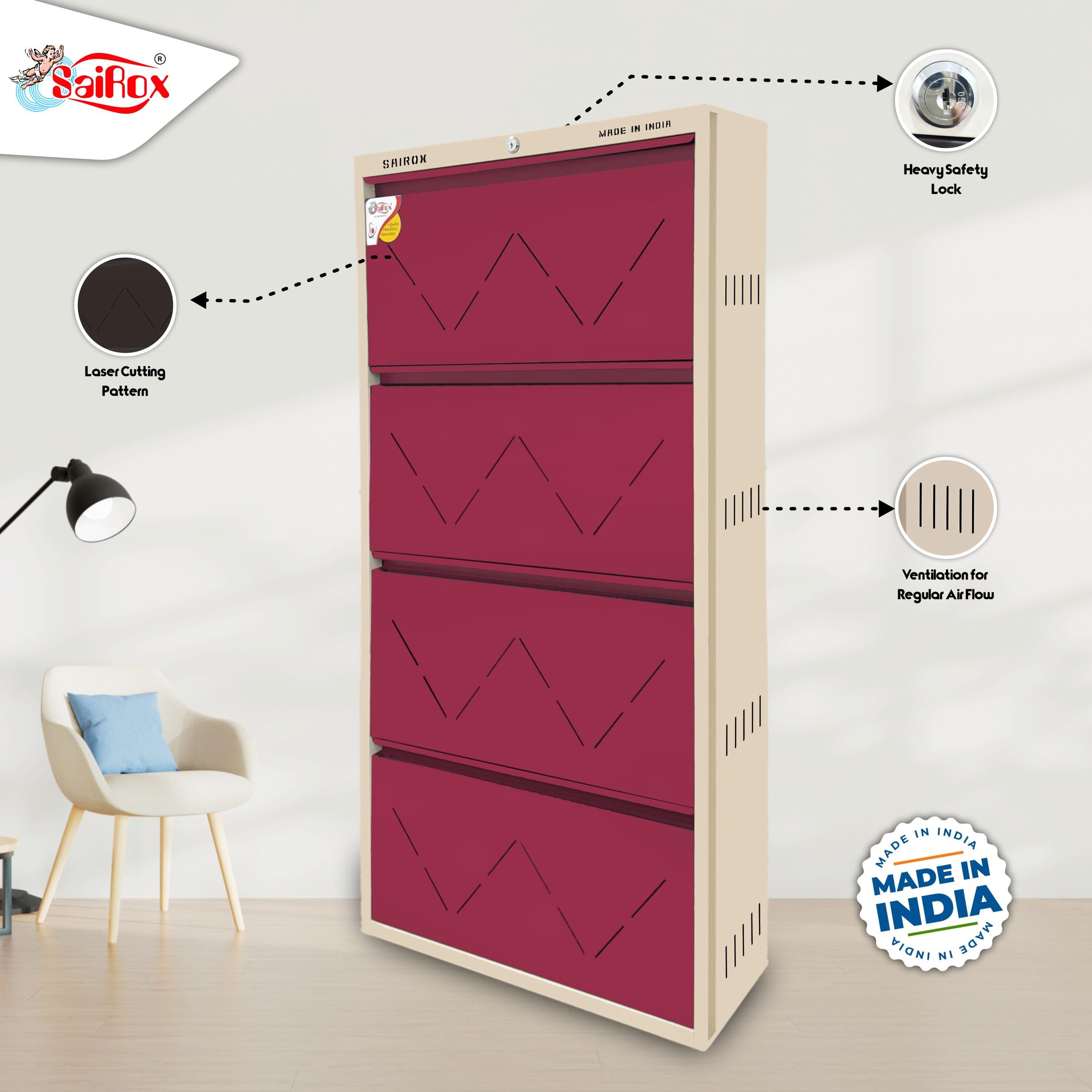 SAIROX Metal Wall Shoe Rack – 4 Doors, 8 Shelves, Fits 28 Pairs