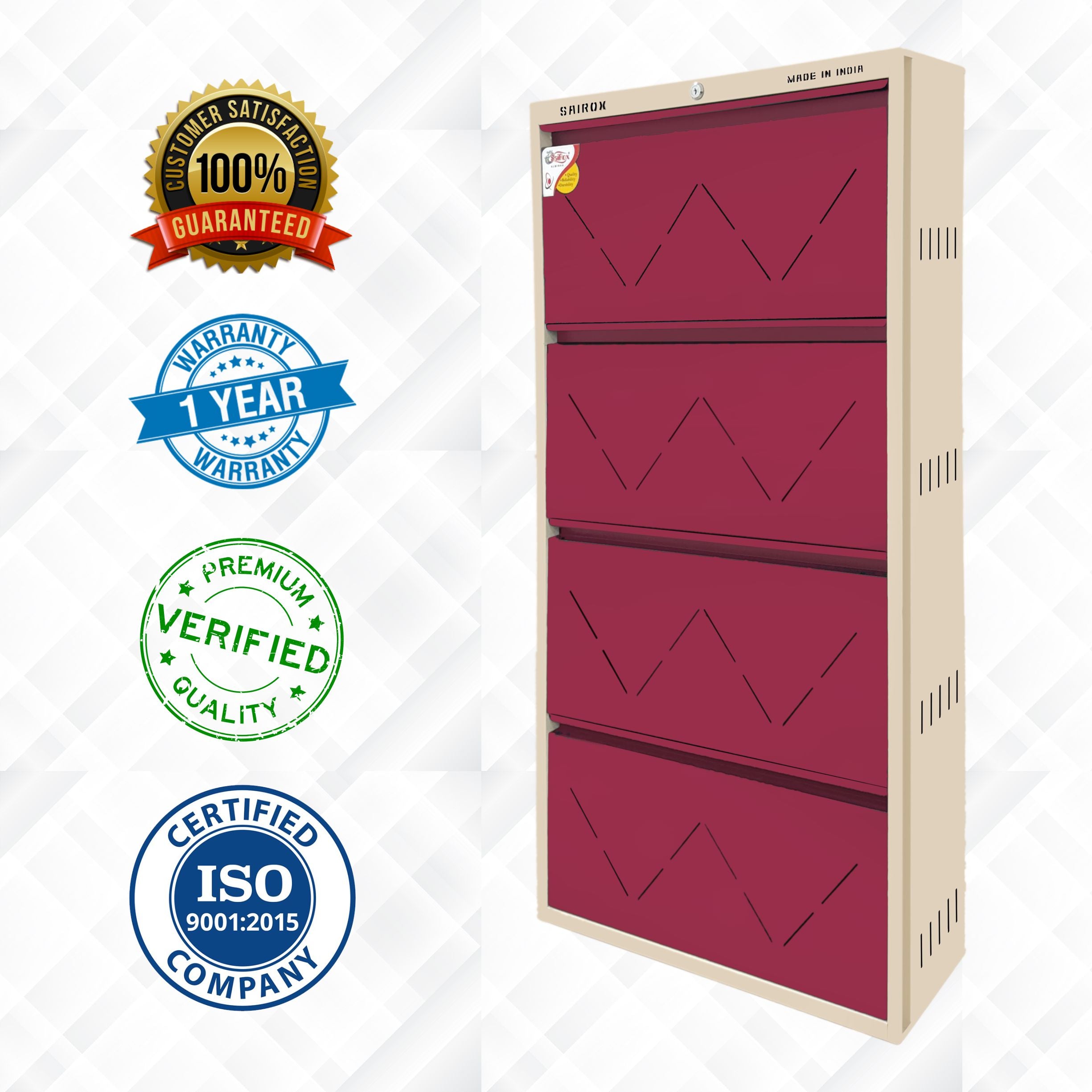 SAIROX Metal Wall Shoe Rack – 4 Doors, 8 Shelves, Fits 28 Pairs