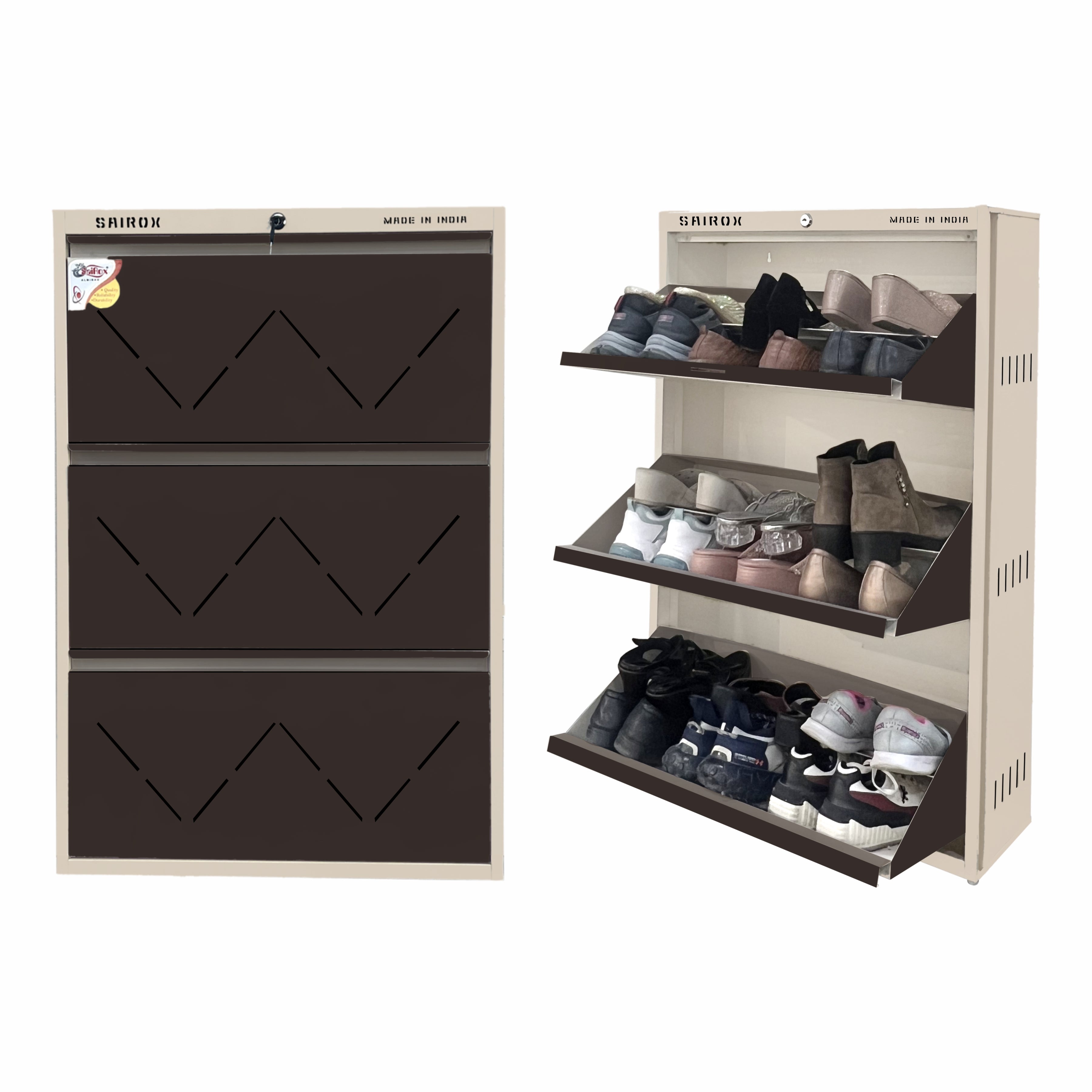 SAIROX Double Shelves Three Door Wall Mounted Metal Shoe Rack - 16-18 Pair Capacity, 28.7*8.2*42.7 Inches (6 Shelves)