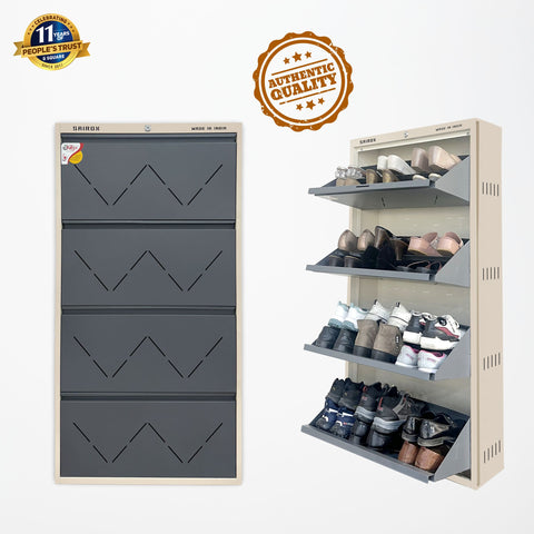 SAIROX Double Shelves Four Door Wall Mounted Metal Shoe Rack - 24-28 Pair Capacity, 29*8.5*56 Inches (8 Shelves)
