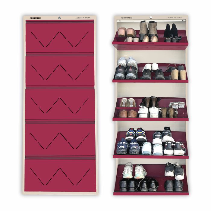 SAIROX Double shelves Five Door Wall mounted 30 - 32 Pair, (29*8.5*69)Inches Metal Shoe Rack