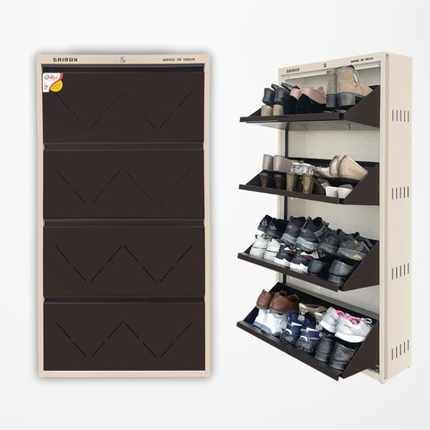 SAIROX Double Shelves Four Door Wall Mounted Metal Shoe Rack - 24-28 Pair Capacity, 29*8.5*56 Inches (8 Shelves)
