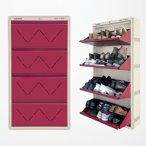 SAIROX Double Shelves Four Door Wall Mounted Metal Shoe Rack - 24-28 Pair Capacity, 29*8.5*56 Inches (8 Shelves)