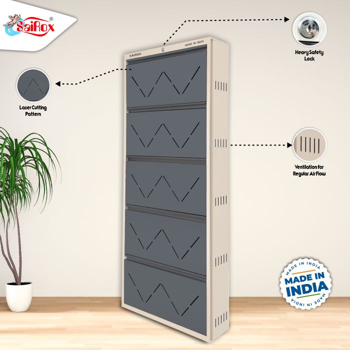 SAIROX Double shelves Five Door Wall mounted 30 - 32 Pair, (29*8.5*69)Inches Metal Shoe Rack