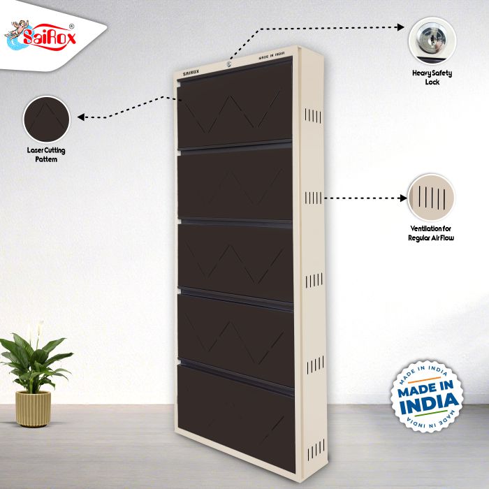 SAIROX Double shelves Five Door Wall mounted 30 - 32 Pair, (29*8.5*69)Inches Metal Shoe Rack