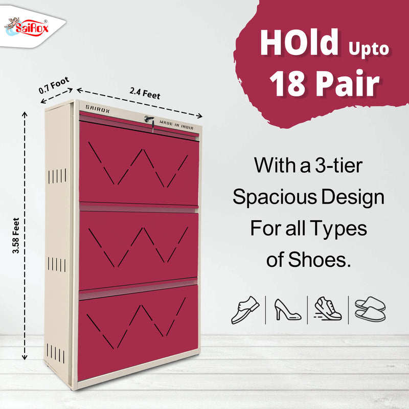 SAIROX Wall-Mounted Metal Shoe Rack – 3 Door, 6 Shelf, 16–18 Pair Capacity