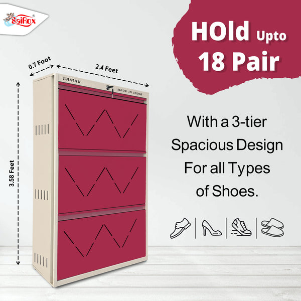 SAIROX Wall-Mounted Metal Shoe Rack – 3 Door, 6 Shelf, 16–18 Pair Capacity