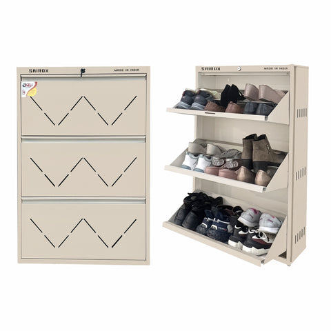 SAIROX Double Shelves Three Door Wall Mounted Metal Shoe Rack - 16-18 Pair Capacity, 28.7*8.2*42.7 Inches (6 Shelves)