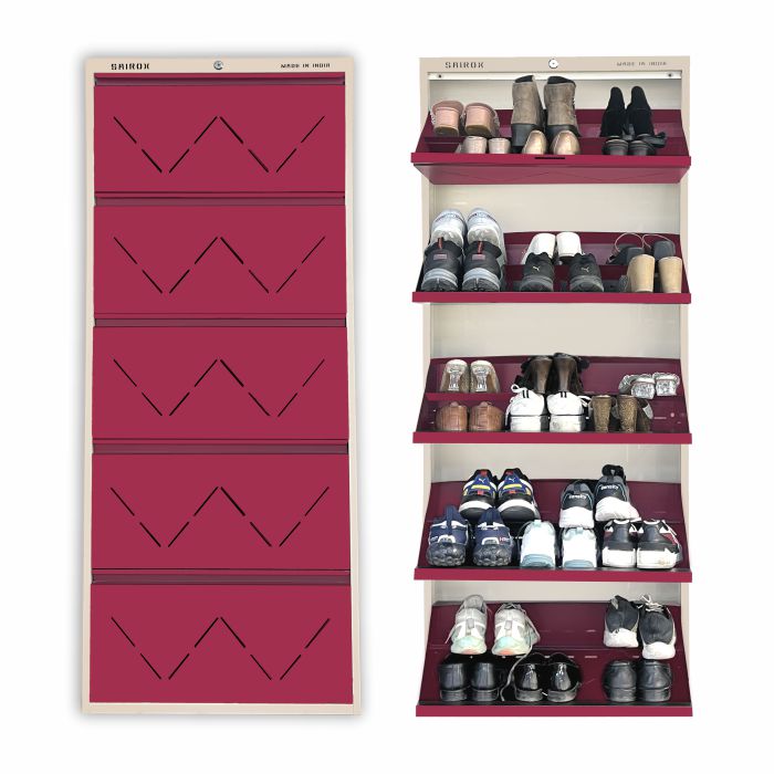 SAIROX Double shelves Five Door Wall mounted 30 - 32 Pair, (29*8.5*69)Inches Metal Shoe Rack