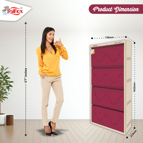 SAIROX Double Shelves Four Door Wall Mounted Metal Shoe Rack - 24-28 Pair Capacity, 29*8.5*56 Inches (8 Shelves)