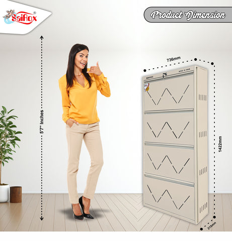 SAIROX Double Shelves Four Door Wall Mounted Metal Shoe Rack - 24-28 Pair Capacity, 29*8.5*56 Inches (8 Shelves)
