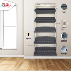 SAIROX Double shelves Five Door Wall mounted 30 - 32 Pair, (29*8.5*69)Inches Metal Shoe Rack