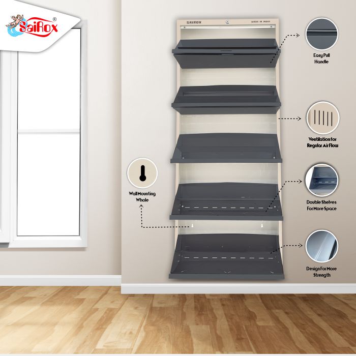 SAIROX Double shelves Five Door Wall mounted 30 - 32 Pair, (29*8.5*69)Inches Metal Shoe Rack
