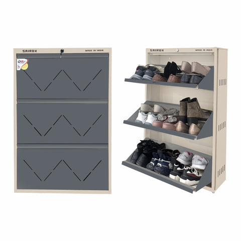 SAIROX Double Shelves Three Door Wall Mounted Metal Shoe Rack - 16-18 Pair Capacity, 28.7*8.2*42.7 Inches (6 Shelves)
