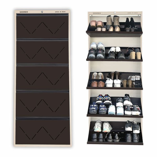 SAIROX Double shelves Five Door Wall mounted 30 - 32 Pair, (29*8.5*69)Inches Metal Shoe Rack