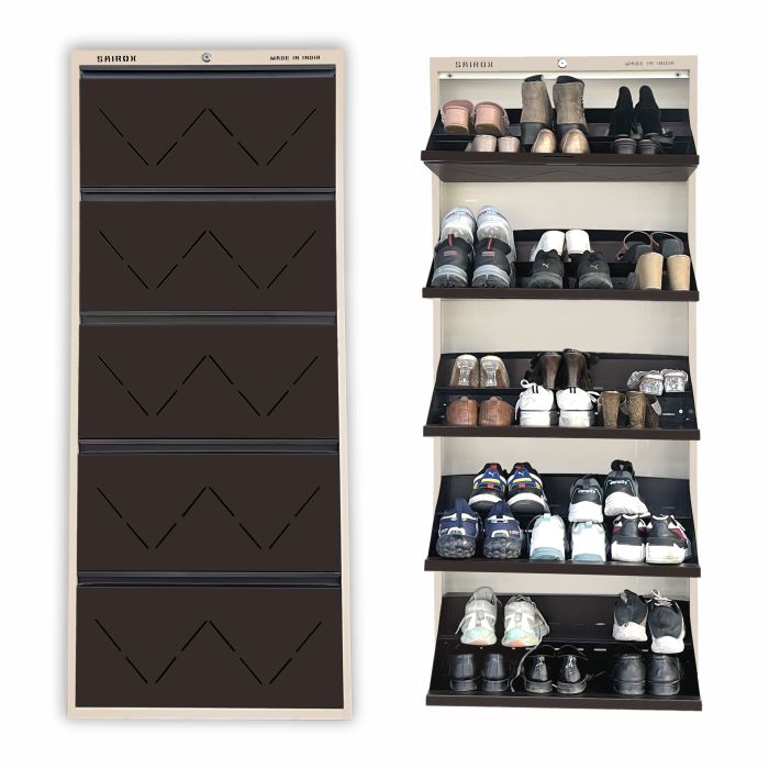 SAIROX Double shelves Five Door Wall mounted 30 - 32 Pair, (29*8.5*69)Inches Metal Shoe Rack