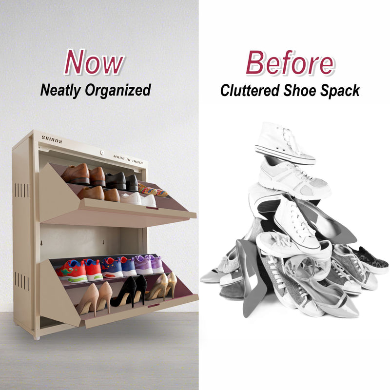 SAIROX 2-Door Wall Shoe Rack – 6 Shelves, 12-16 Pair Capacity