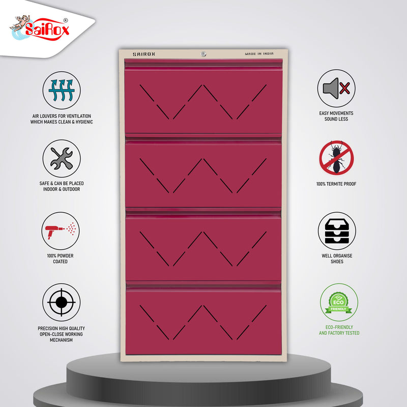 SAIROX Metal Wall Shoe Rack – 4 Doors, 8 Shelves, Fits 28 Pairs