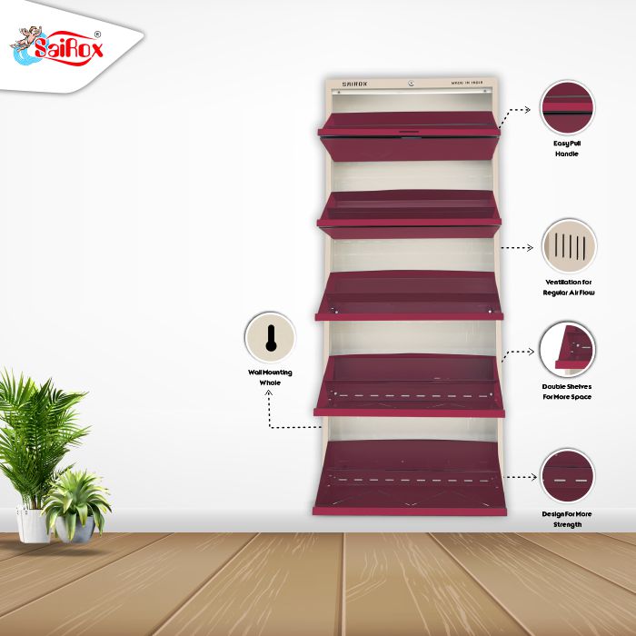 SAIROX Double shelves Five Door Wall mounted 30 - 32 Pair, (29*8.5*69)Inches Metal Shoe Rack