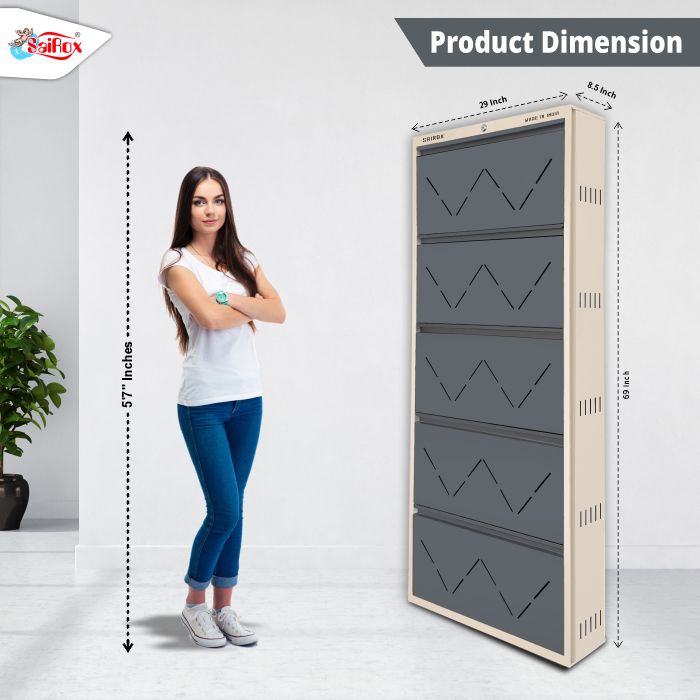 SAIROX Double shelves Five Door Wall mounted 30 - 32 Pair, (29*8.5*69)Inches Metal Shoe Rack