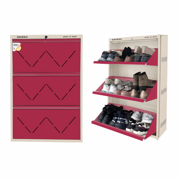 SAIROX Wall-Mounted Metal Shoe Rack – 3 Door, 6 Shelf, 16–18 Pair Capacity
