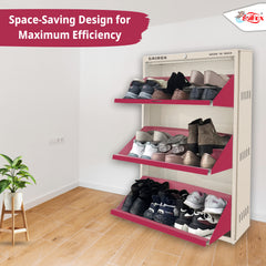 SAIROX Wall-Mounted Metal Shoe Rack – 3 Door, 6 Shelf, 16–18 Pair Capacity