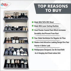 SAIROX Double shelves Five Door Wall mounted 30 - 32 Pair, (29*8.5*69)Inches Metal Shoe Rack