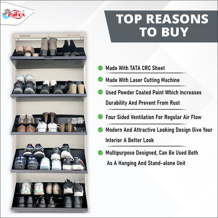 SAIROX Double shelves Five Door Wall mounted 30 - 32 Pair, (29*8.5*69)Inches Metal Shoe Rack