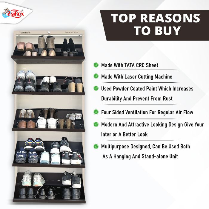 SAIROX Double shelves Five Door Wall mounted 30 - 32 Pair, (29*8.5*69)Inches Metal Shoe Rack