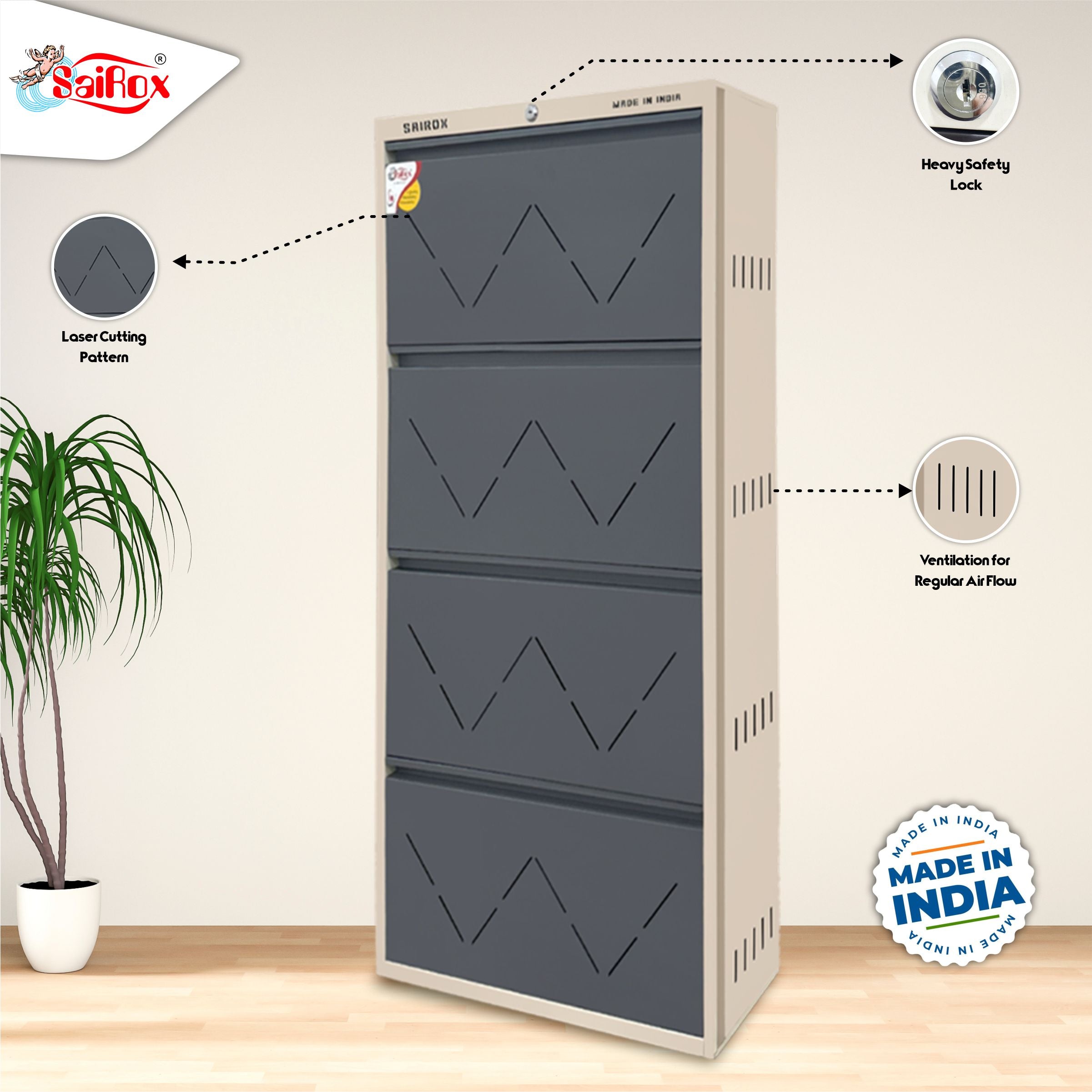 SAIROX 4-Door Wall Shoe Rack – Tiers, Fits 28 Pairs – SAIROX