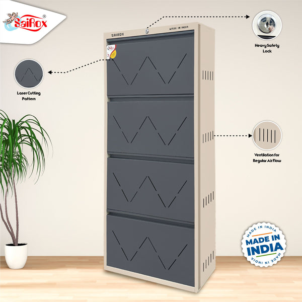 SAIROX 4-Door Wall Shoe Rack – 8 Tiers, Fits 28 Pairs