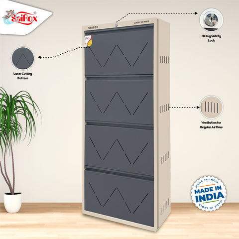 SAIROX Double Shelves Four Door Wall Mounted Metal Shoe Rack - 24-28 Pair Capacity, 29*8.5*56 Inches (8 Shelves)
