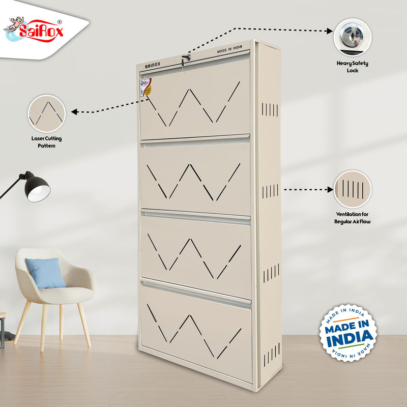 SAIROX Wall Shoe Rack – 4 Doors, 8 Shelves, Stores 28 Pairs