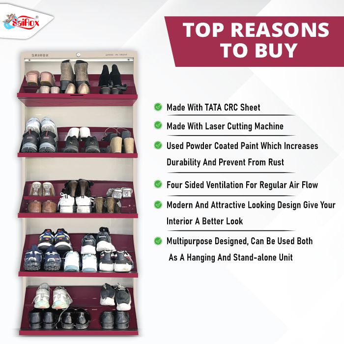 SAIROX Double shelves Five Door Wall mounted 30 - 32 Pair, (29*8.5*69)Inches Metal Shoe Rack