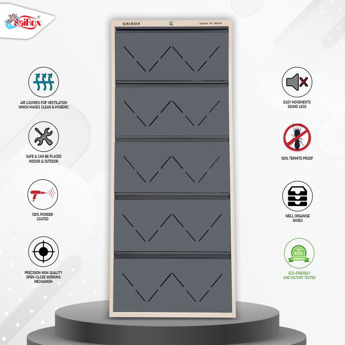 SAIROX Double shelves Five Door Wall mounted 30 - 32 Pair, (29*8.5*69)Inches Metal Shoe Rack