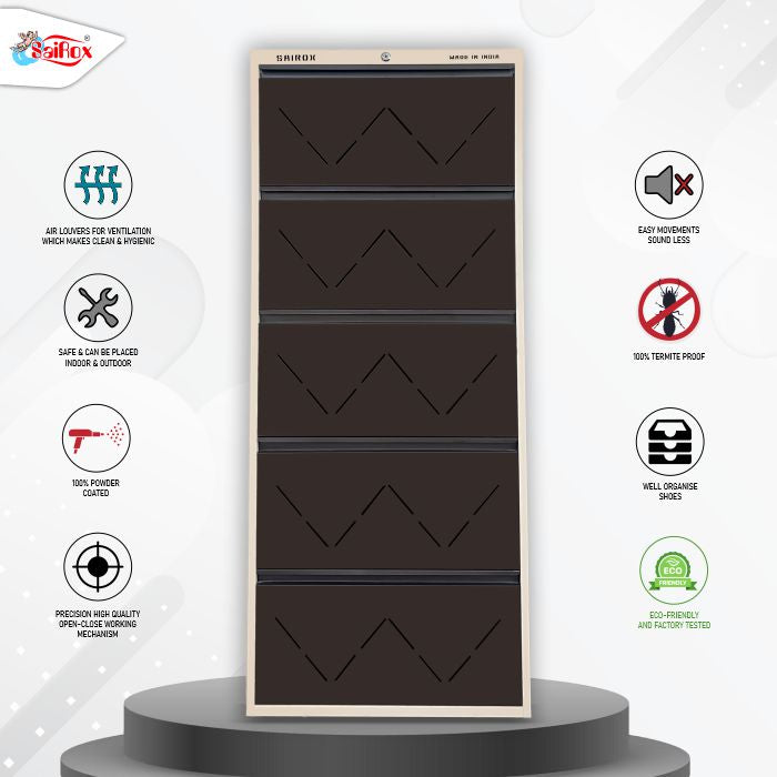 SAIROX Double shelves Five Door Wall mounted 30 - 32 Pair, (29*8.5*69)Inches Metal Shoe Rack