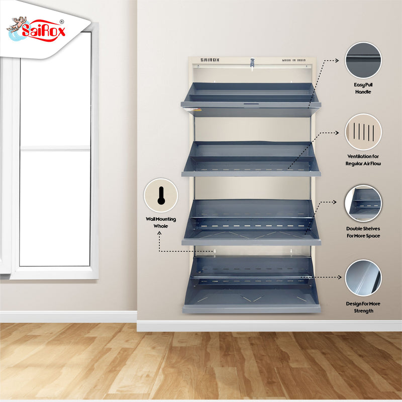 SAIROX 4-Door Wall Shoe Rack – 8 Tiers, Fits 28 Pairs