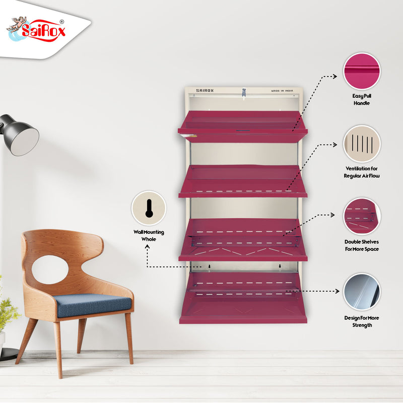 SAIROX Metal Wall Shoe Rack – 4 Doors, 8 Shelves, Fits 28 Pairs
