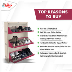 SAIROX Wall-Mounted Metal Shoe Rack – 3 Door, 6 Shelf, 16–18 Pair Capacity