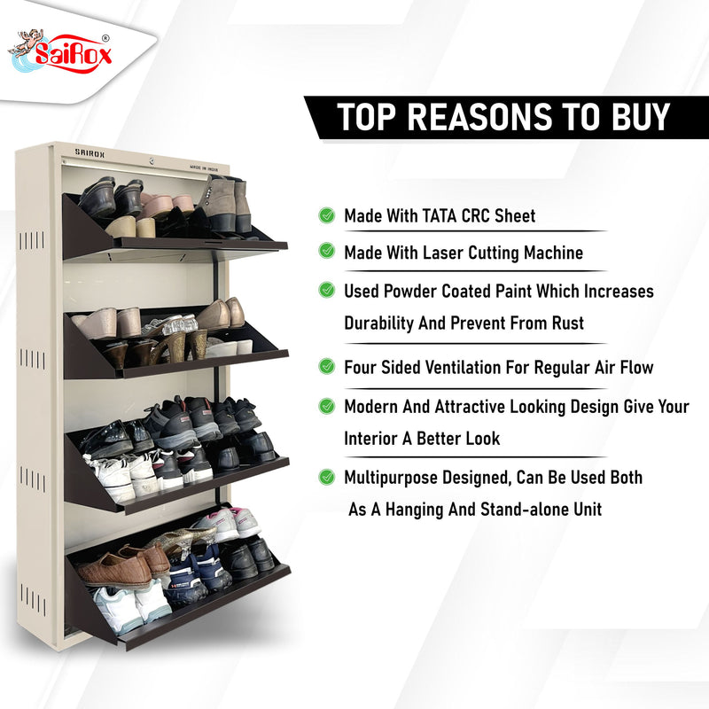 SAIROX Wall Shoe Rack – 4 Door, 8 Shelf, 28 Pair