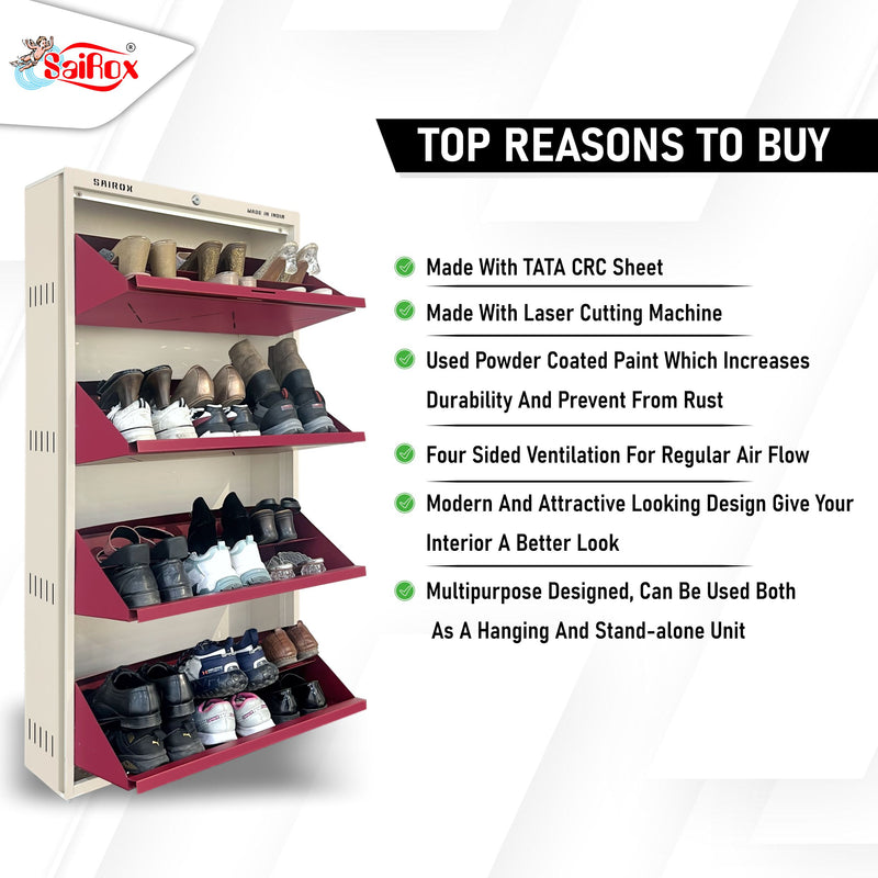 SAIROX Metal Wall Shoe Rack – 4 Doors, 8 Shelves, Fits 28 Pairs