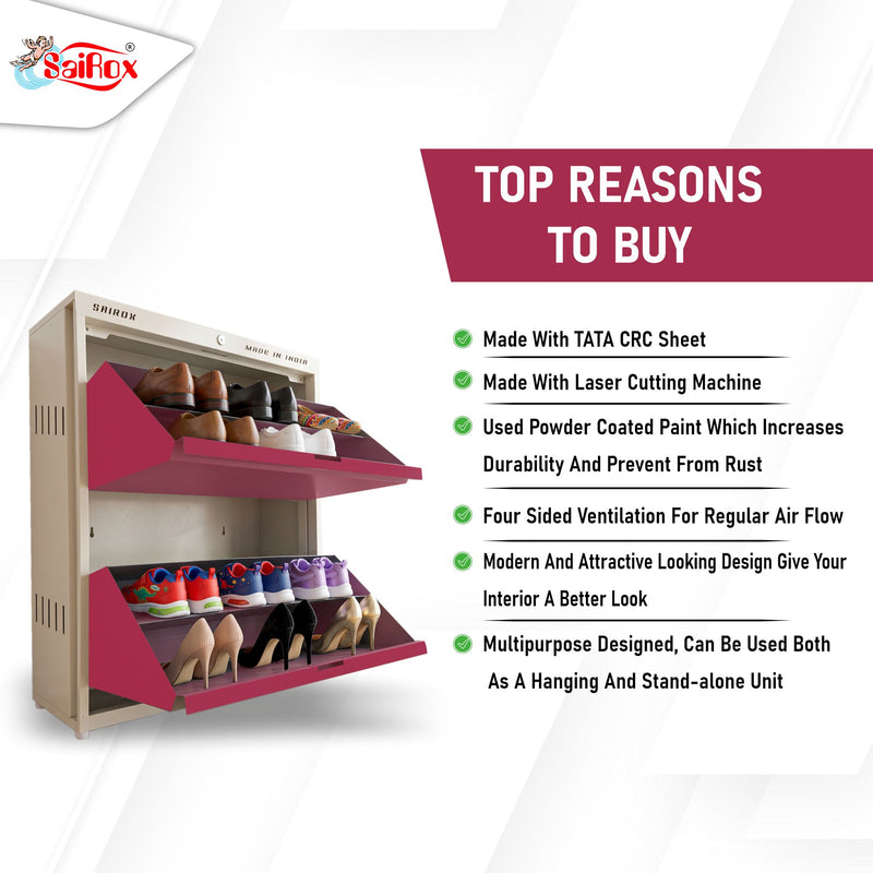 SAIROX 2-Door Wall Shoe Rack – 6 Shelves, 12-16 Pair Capacity